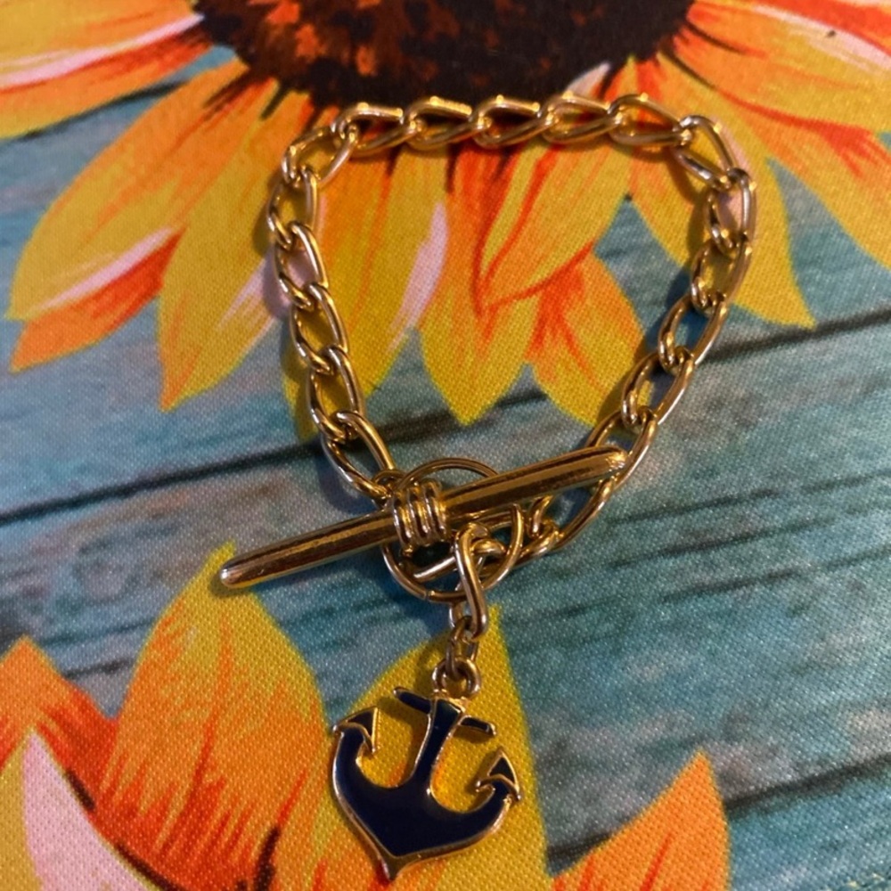 Gold Anchor Charm Bracelet